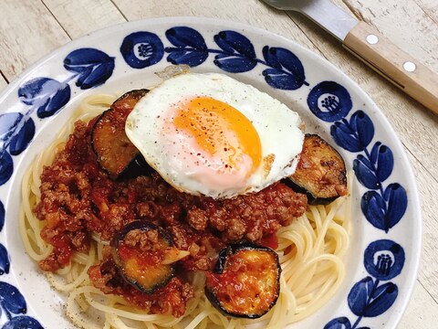 ナスとトマトの和風ミートスパゲッティ